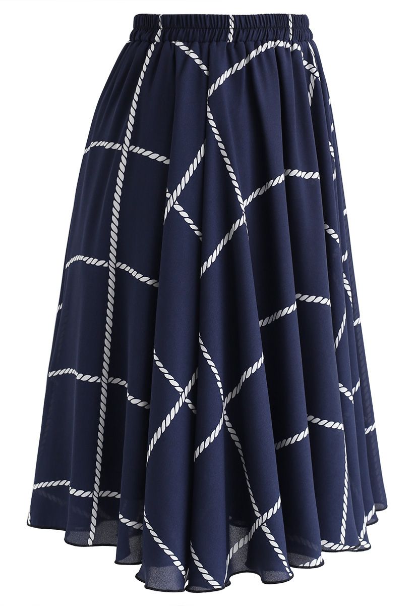 Check Pattern A-Line Chiffon Skirt
