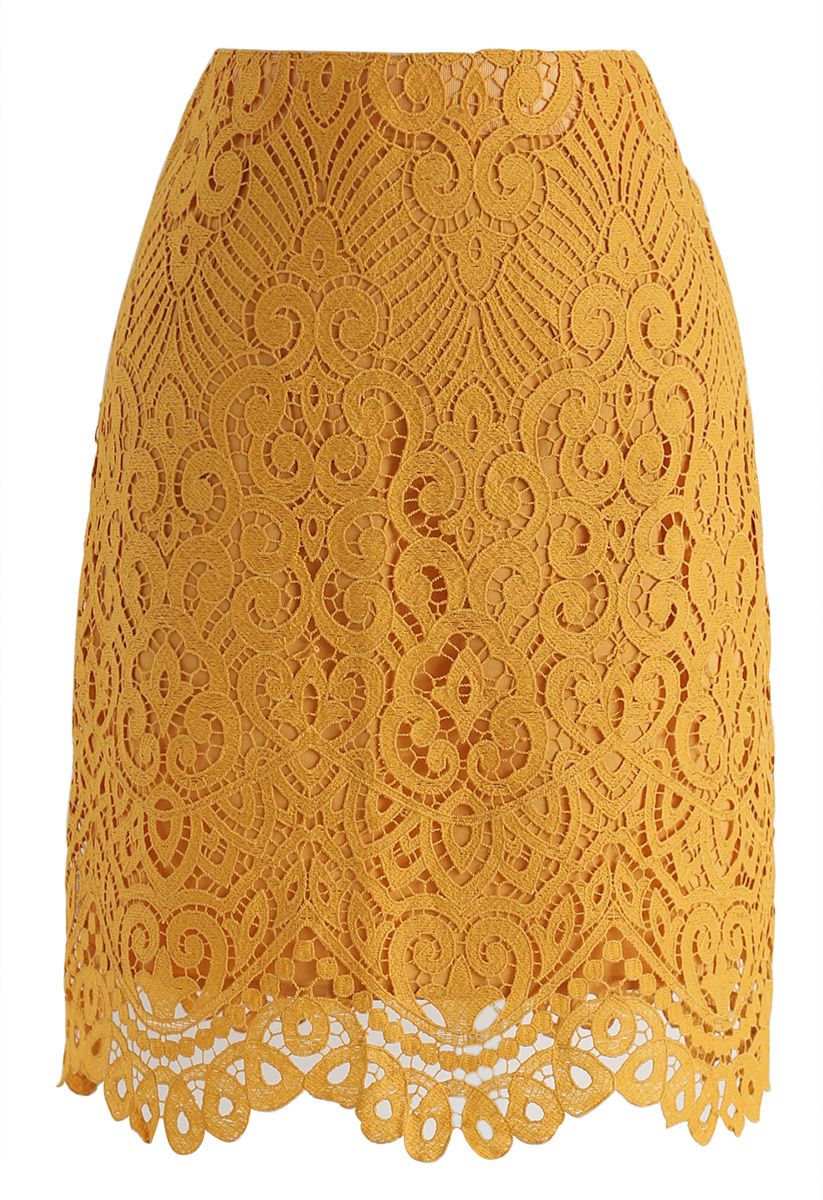 Full Crochet Bud Skirt in Mustard - Retro, Indie and Unique Fashion