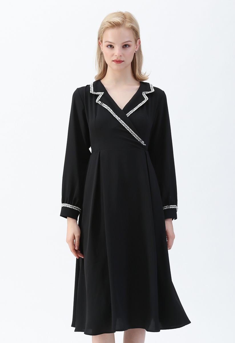 Classy Vogue Chiffon Midi Dress in Black