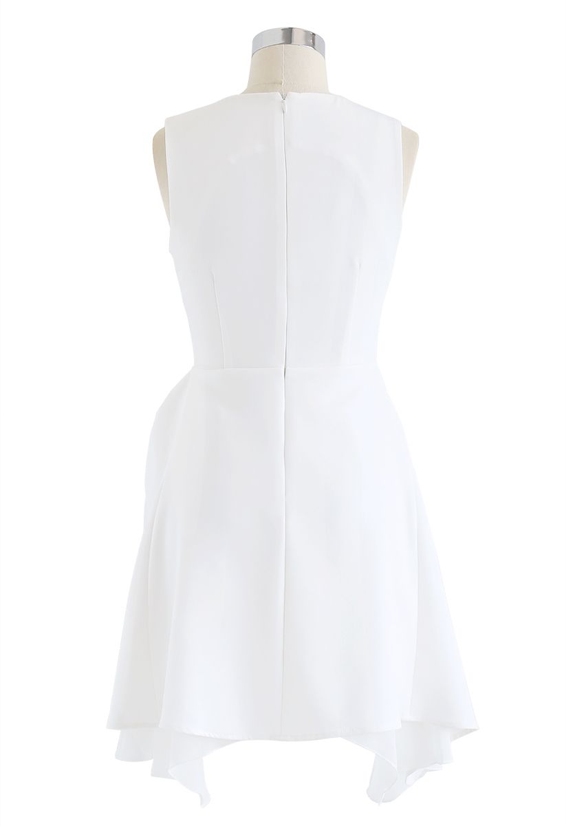 Asymmetric Hem Sleeveless Dress in White
