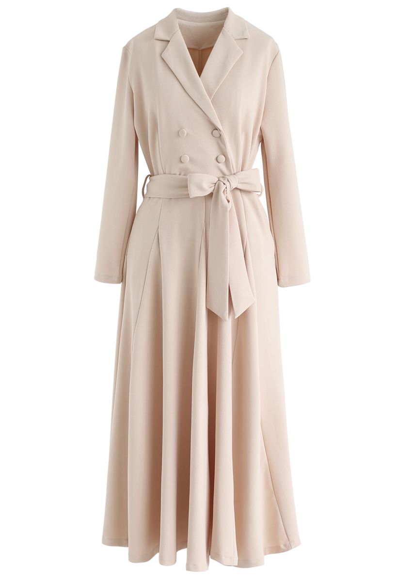 Self-Tied Bowknot Double-Breasted Maxi Dress in Cream - Retro, Indie ...