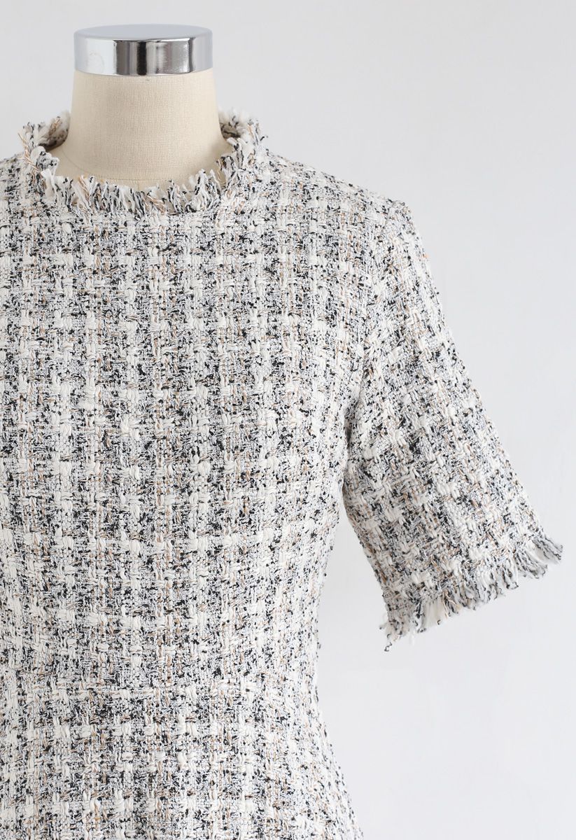 Raw Edges Textured Tweed Midi Dress - Retro, Indie and Unique Fashion