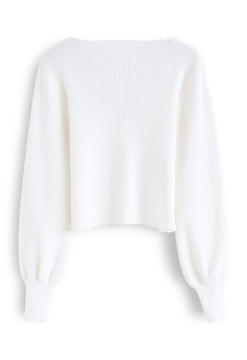 Square Neck Knit Top in White