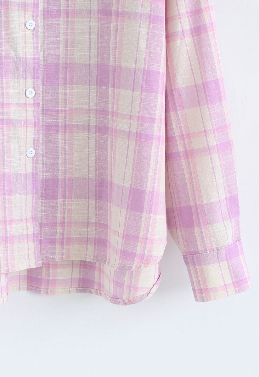 Peppy Plaid Long Sleeves Shirt in Pink - Retro, Indie and Unique Fashion