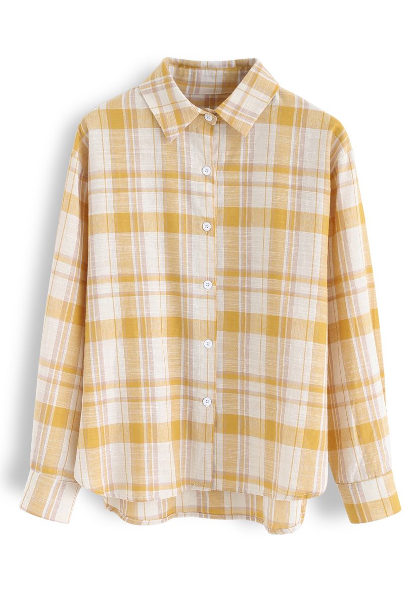 Peppy Plaid Long Sleeves Shirt in Mustard - Retro, Indie and Unique Fashion