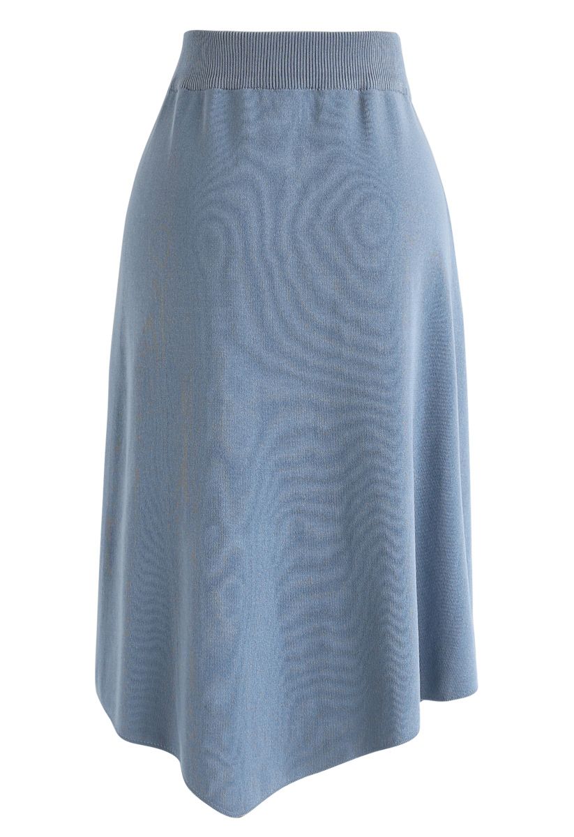Shell Buttons Trim Asymmetric Knit Skirt in Blue - Retro, Indie and ...