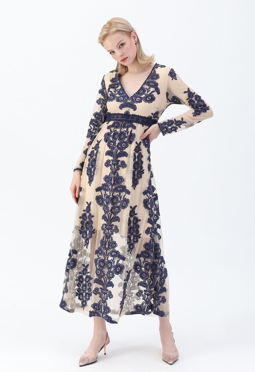 floral mesh maxi dress