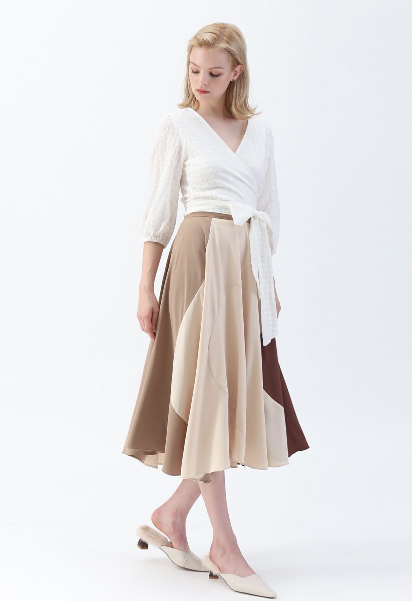 Multicolor Asymmetric A-Line Midi Skirt