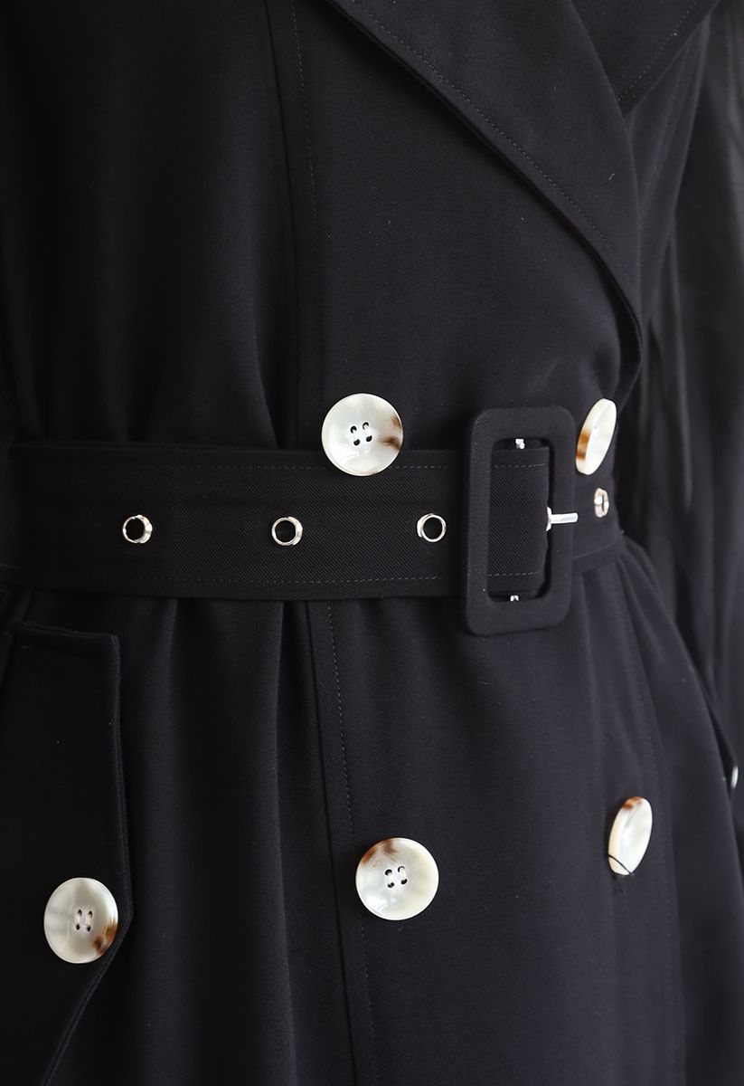 Belted Double-Breasted Coat Dress in Black