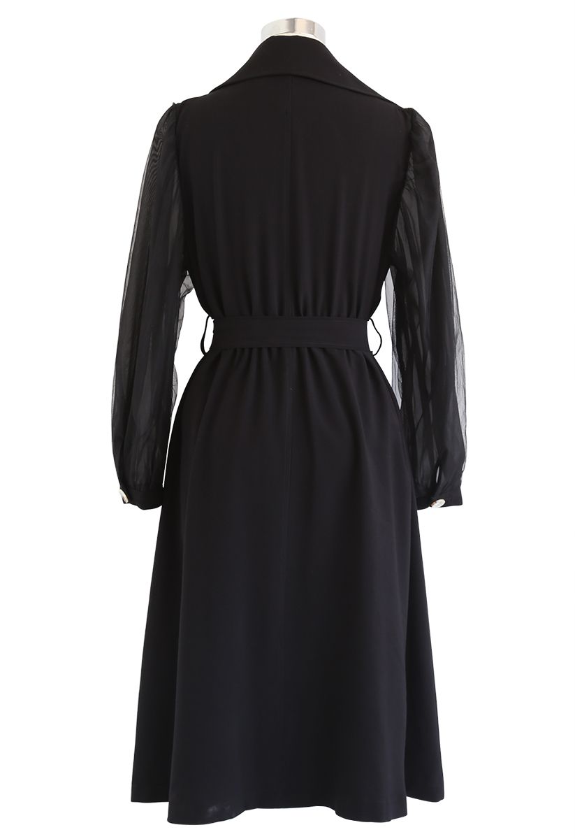 Belted Double-Breasted Coat Dress in Black