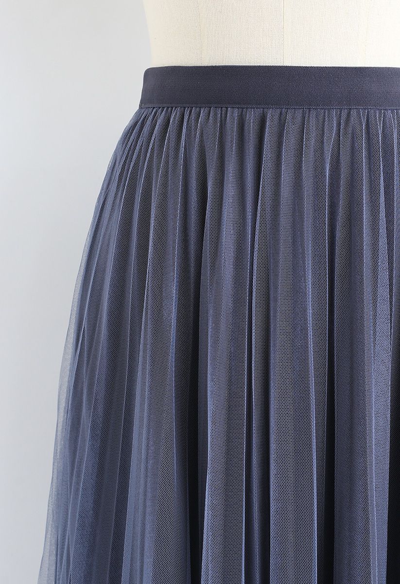 Pearl Trims Velvet Mesh Pleated Skirt in Navy - Retro, Indie and Unique ...
