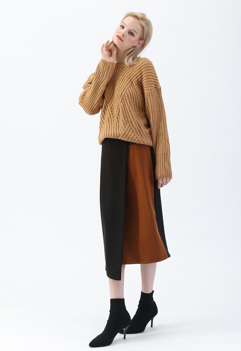 Bowknot Cutout Back Ribbed Knit Sweater in Tan
