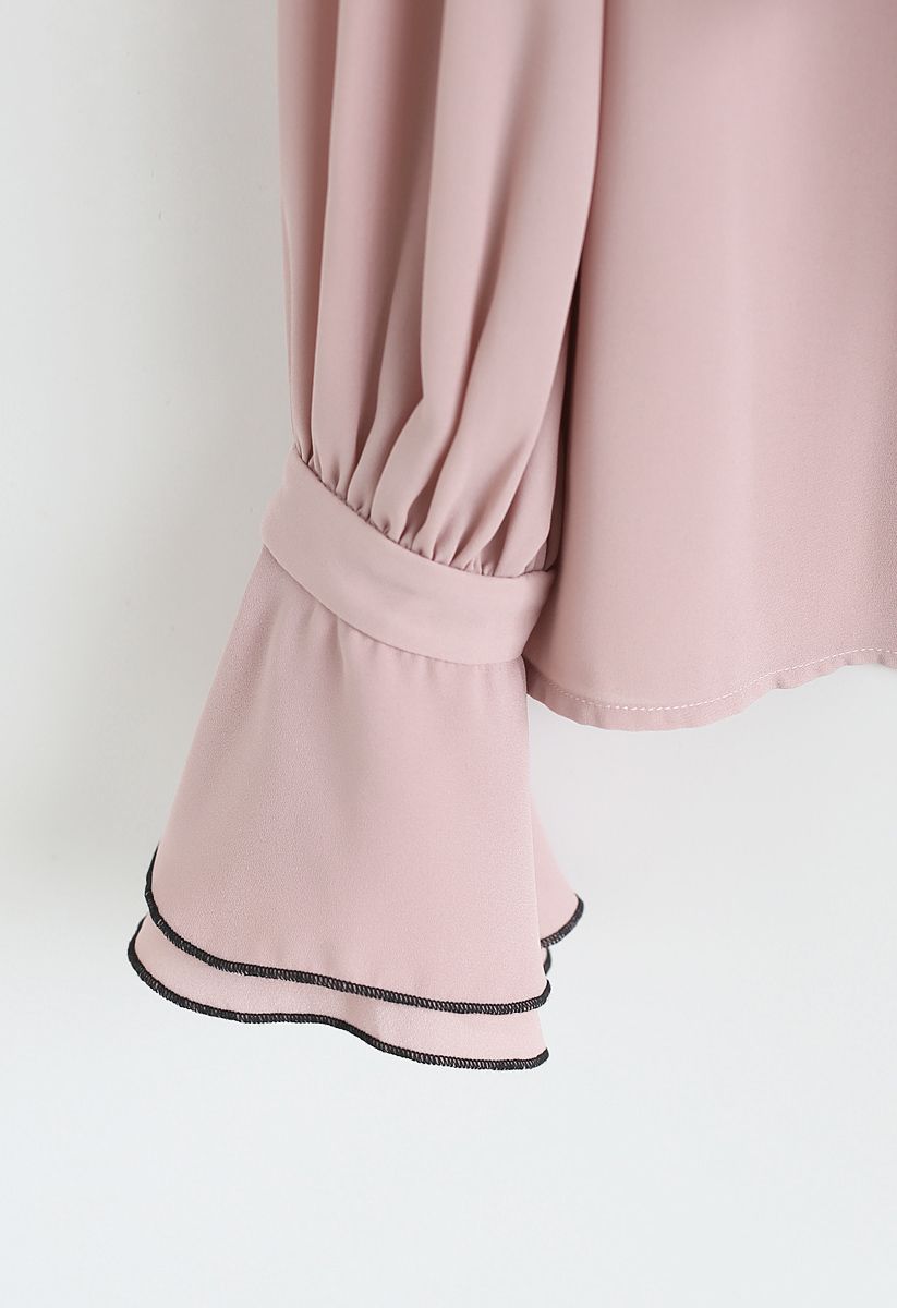 Bowknot Bell Sleeves Chiffon Top in Pink - Retro, Indie and Unique Fashion