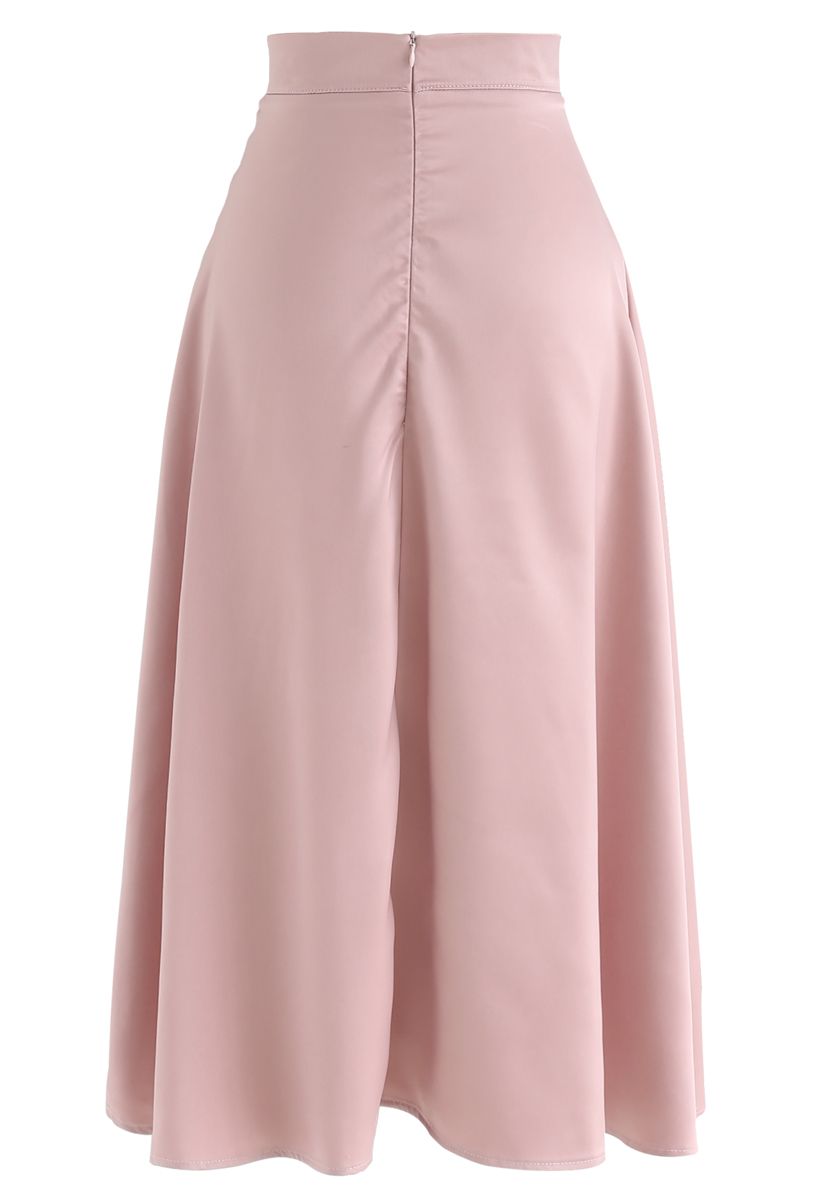 Satin A-Line Midi Skirt in Blush Pink