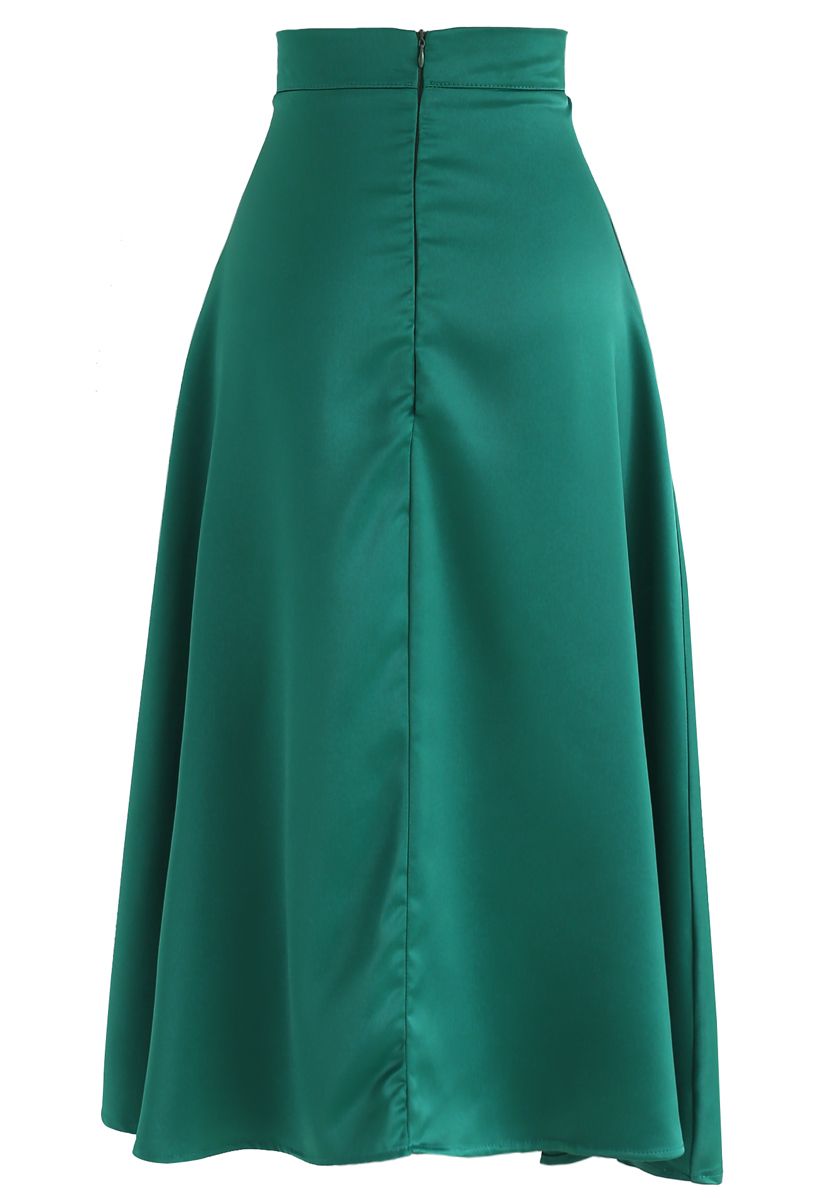 Satin A-Line Midi Skirt in Emerald - Retro, Indie and Unique Fashion