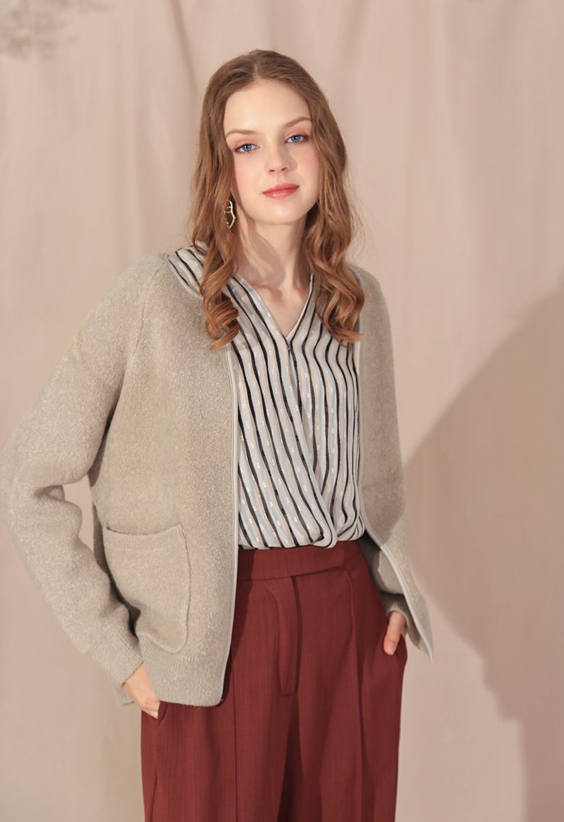 Pockets Open Front Cardigan in Tan - Retro, Indie and Unique Fashion
