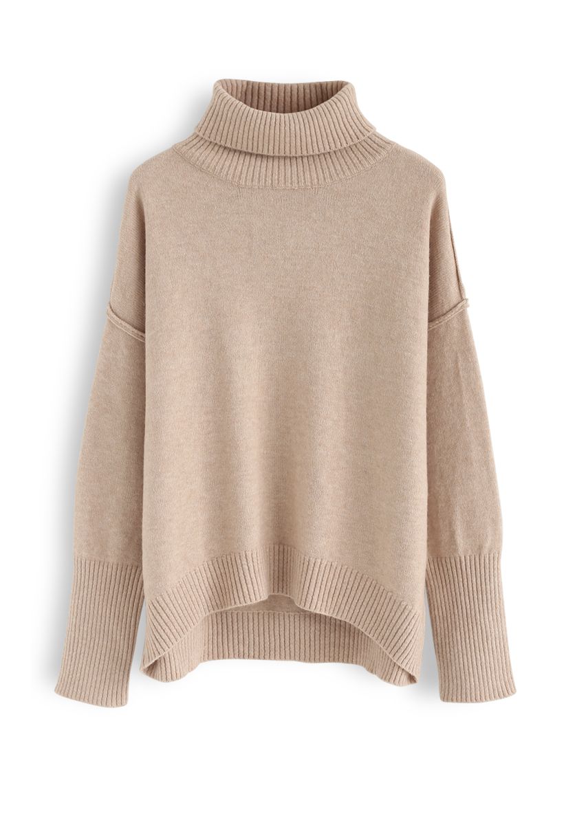 Soft Touch Basic Cowl Neck Knit Sweater in Tan - Retro, Indie and ...
