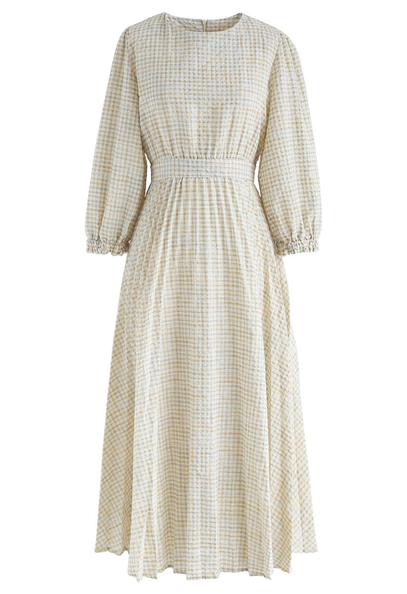 Gingham Pattern Belted Midi Dress in Green - Retro, Indie and Unique ...