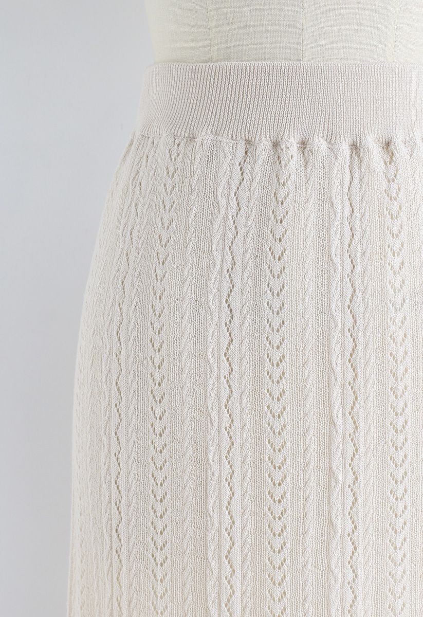 Sweet Eyelets Knit Midi Skirt in Cream - Retro, Indie and Unique Fashion