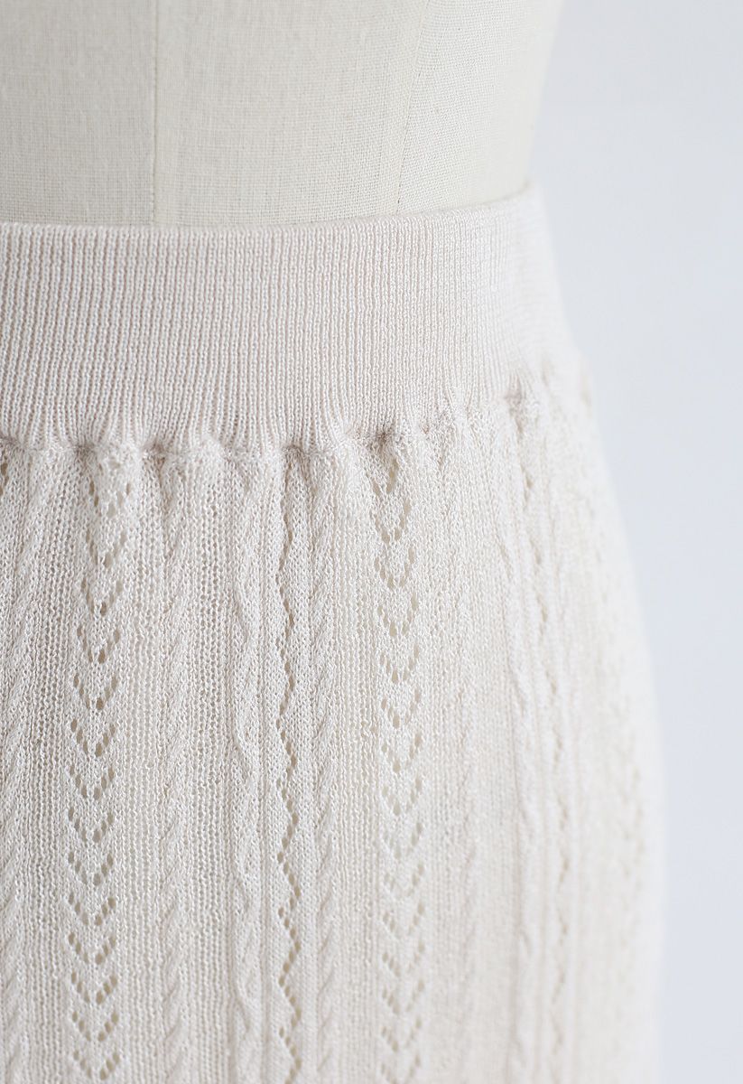 Sweet Eyelets Knit Midi Skirt in Cream - Retro, Indie and Unique Fashion