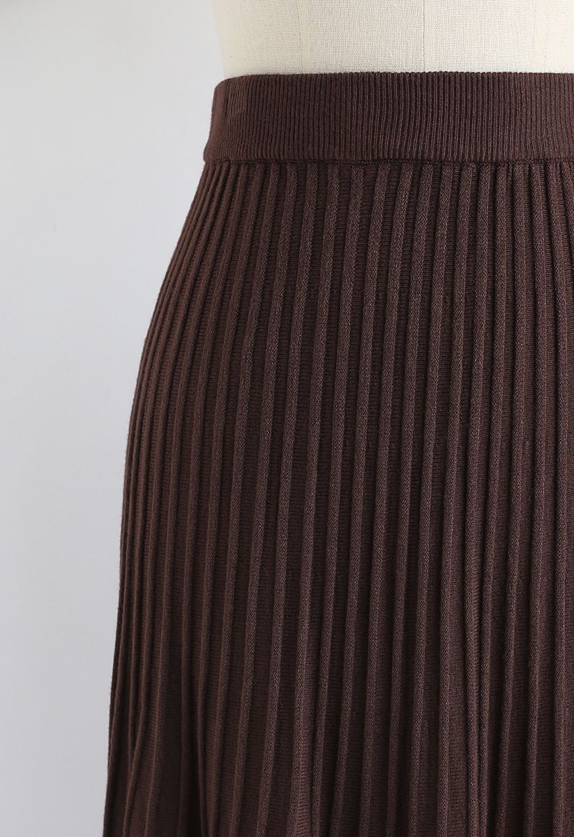 Lace Hem Pleated A-Line Knit Skirt in Brown - Retro, Indie and Unique ...