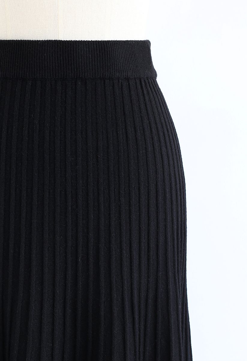 Lace Hem Pleated A-Line Knit Skirt in Black - Retro, Indie and Unique ...