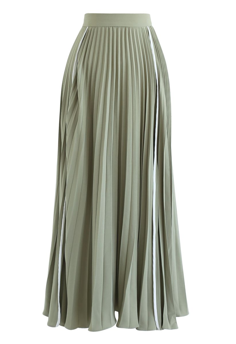 Simple Line Trim Pleated Skirt in Green - Retro, Indie and Unique Fashion