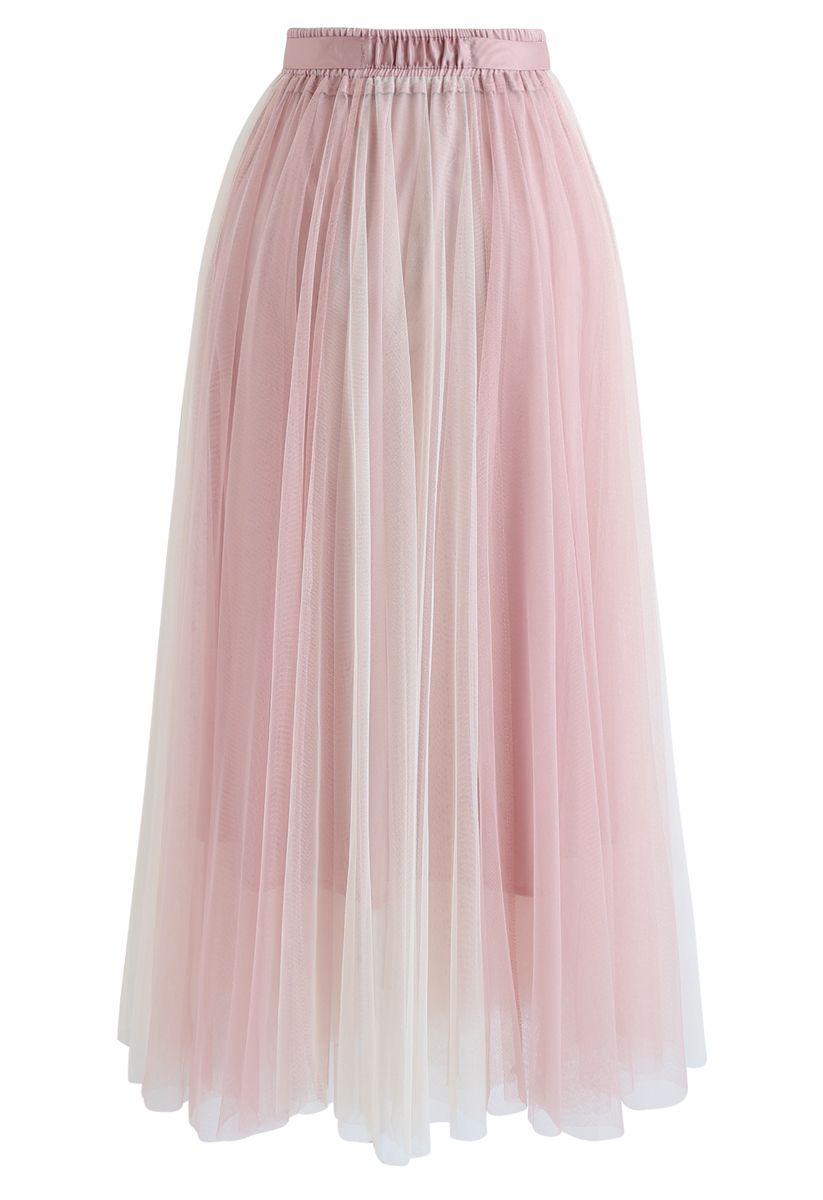 Amore Color Blocked Mesh Tulle Skirt in Pink - Retro, Indie and Unique ...
