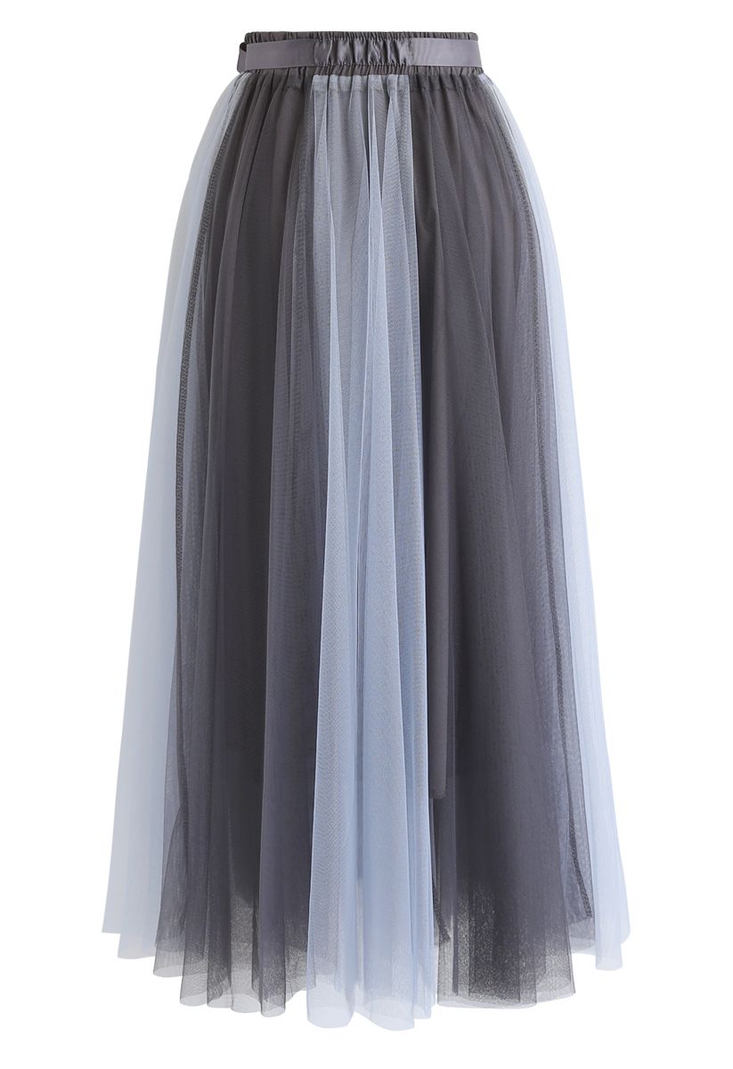 Amore Color Blocked Mesh Tulle Skirt in Dusty Blue - Retro, Indie and ...