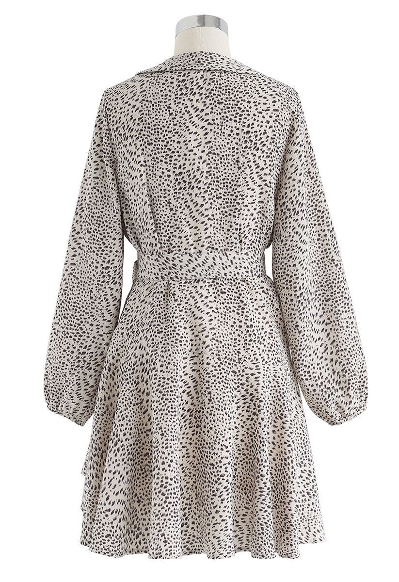 Leopard Dots Ruffle Wrap Dress in Ivory - Retro, Indie and Unique Fashion