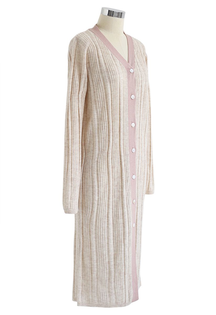 Button Front Longline Knit Cardigan in Nude Pink - Retro, Indie and ...