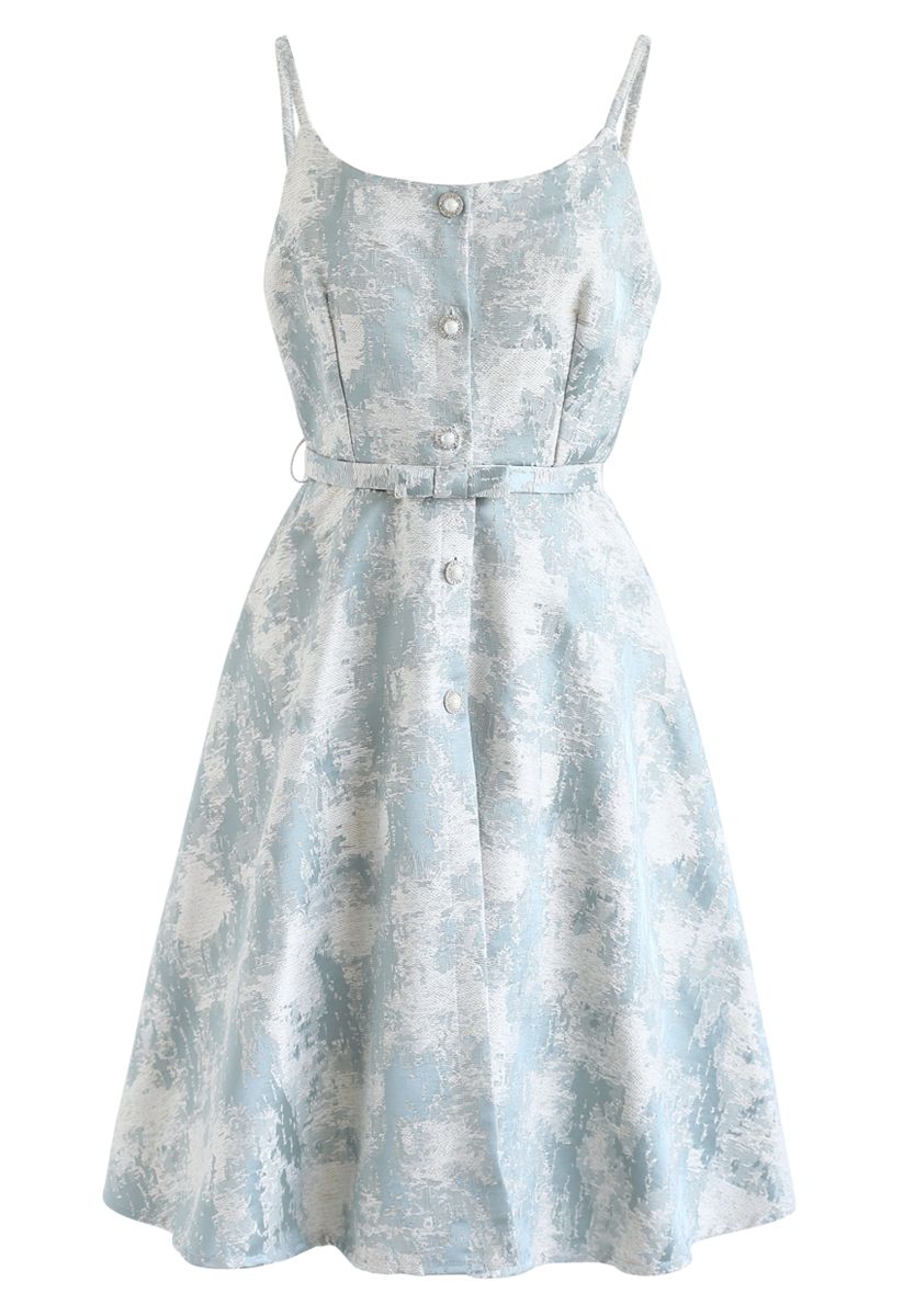 Jacquarded Button Down Cami Dress in Light Blue - Retro, Indie and ...