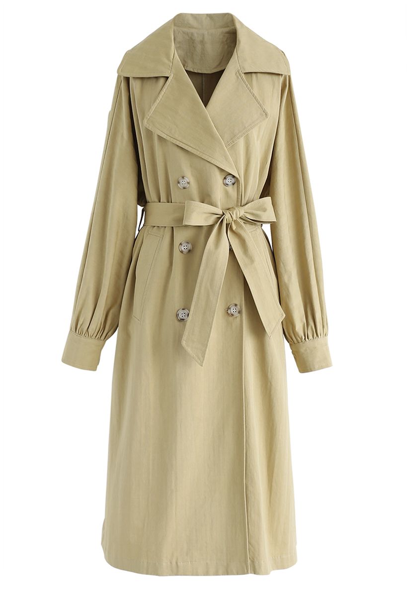 Belted Double-Breasted Longline Coat in Mustard - Retro, Indie and ...