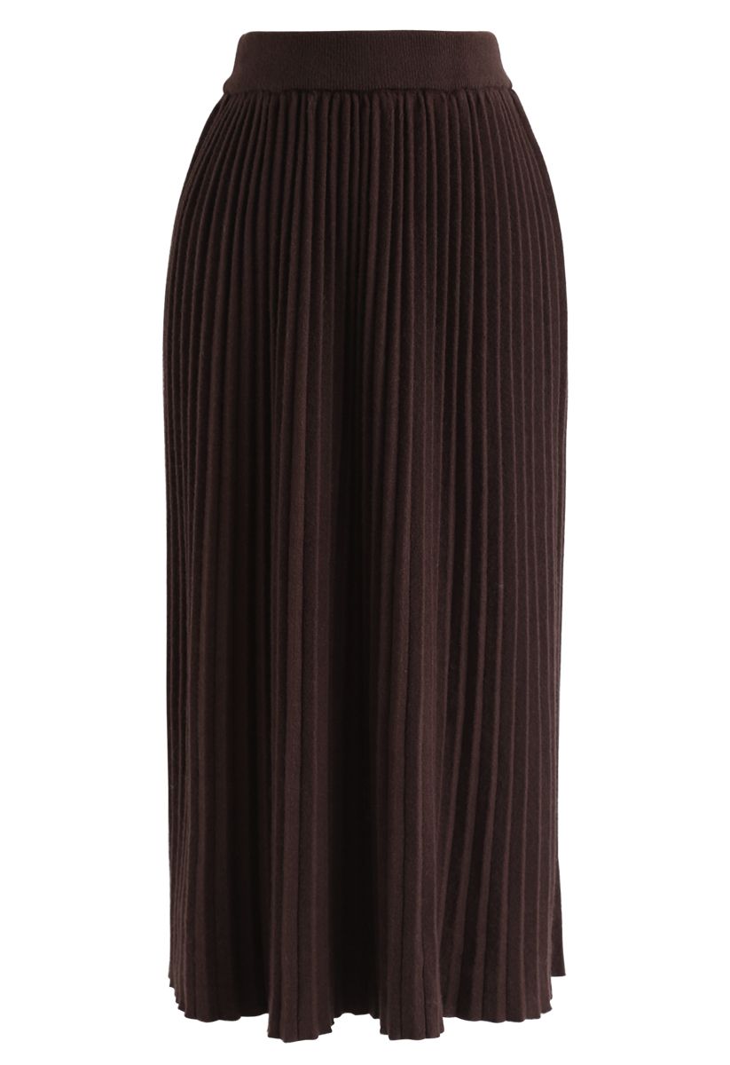 Graceful Bearing Pleated Knit Midi Skirt in Brown - Retro, Indie and ...