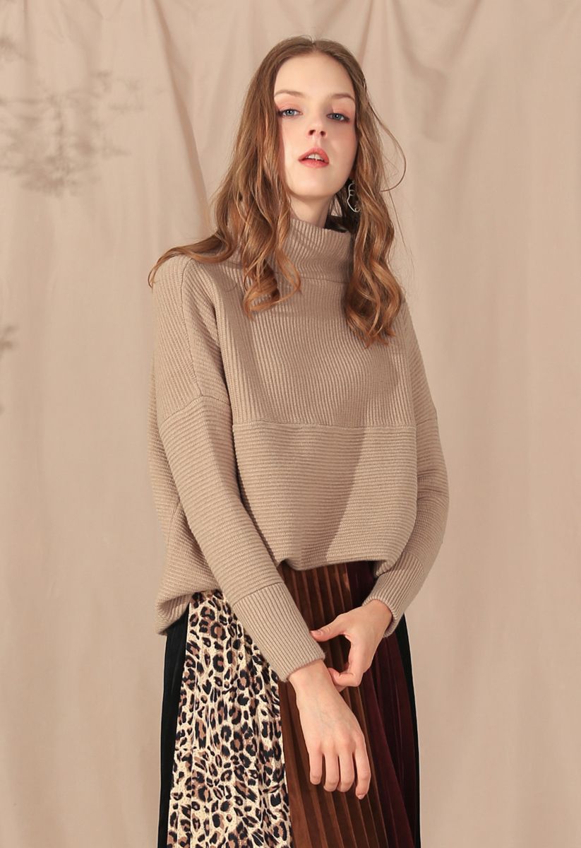 Cozy Ribbed Turtleneck Sweater in Tan
