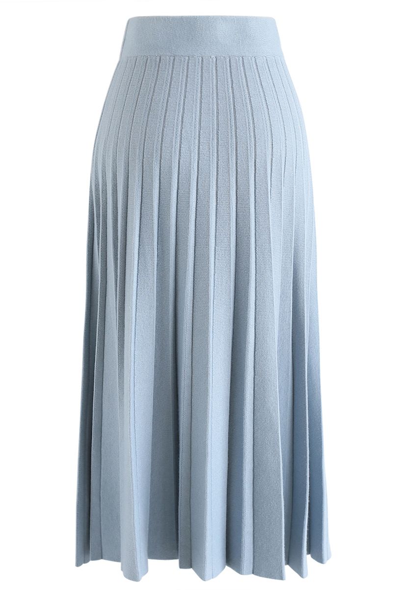 A-Line Pleated Knit Midi Skirt in Blue - Retro, Indie and Unique Fashion