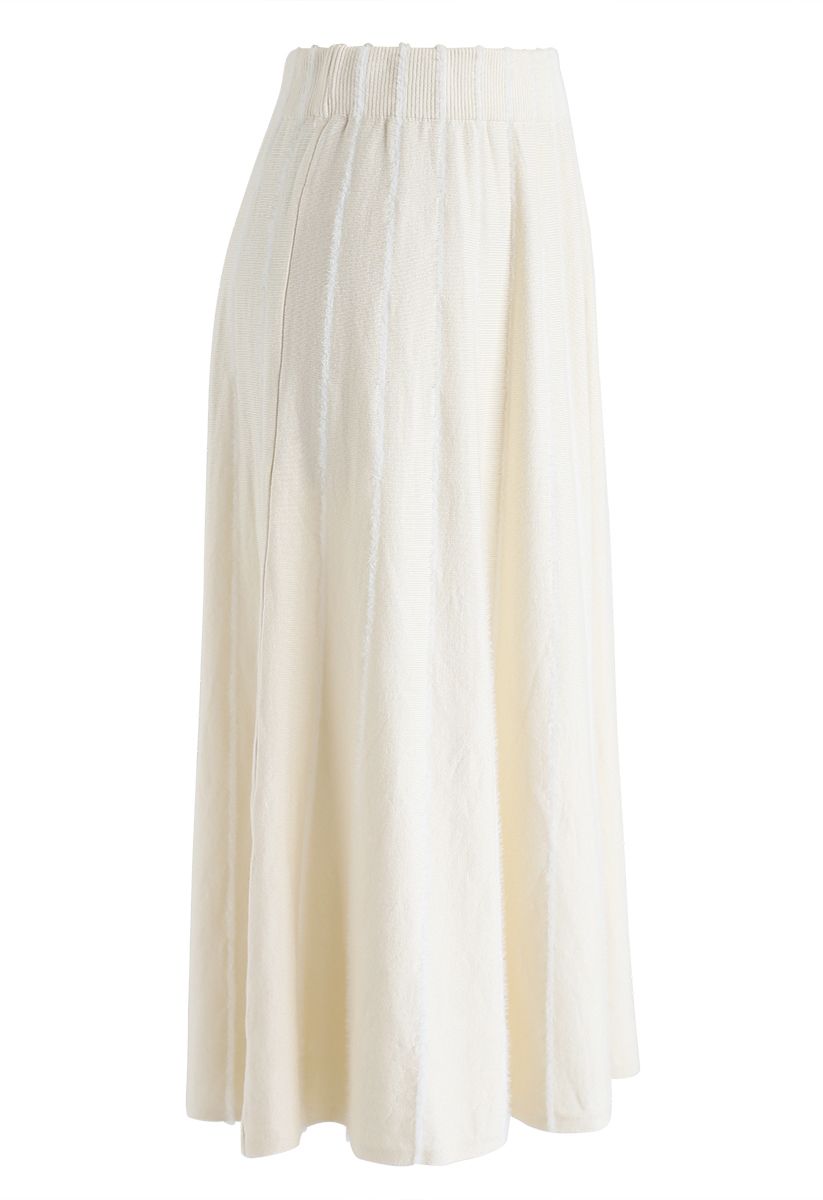 Fuzzy Lines Knit A-Line Midi Skirt in Cream - Retro, Indie and Unique ...