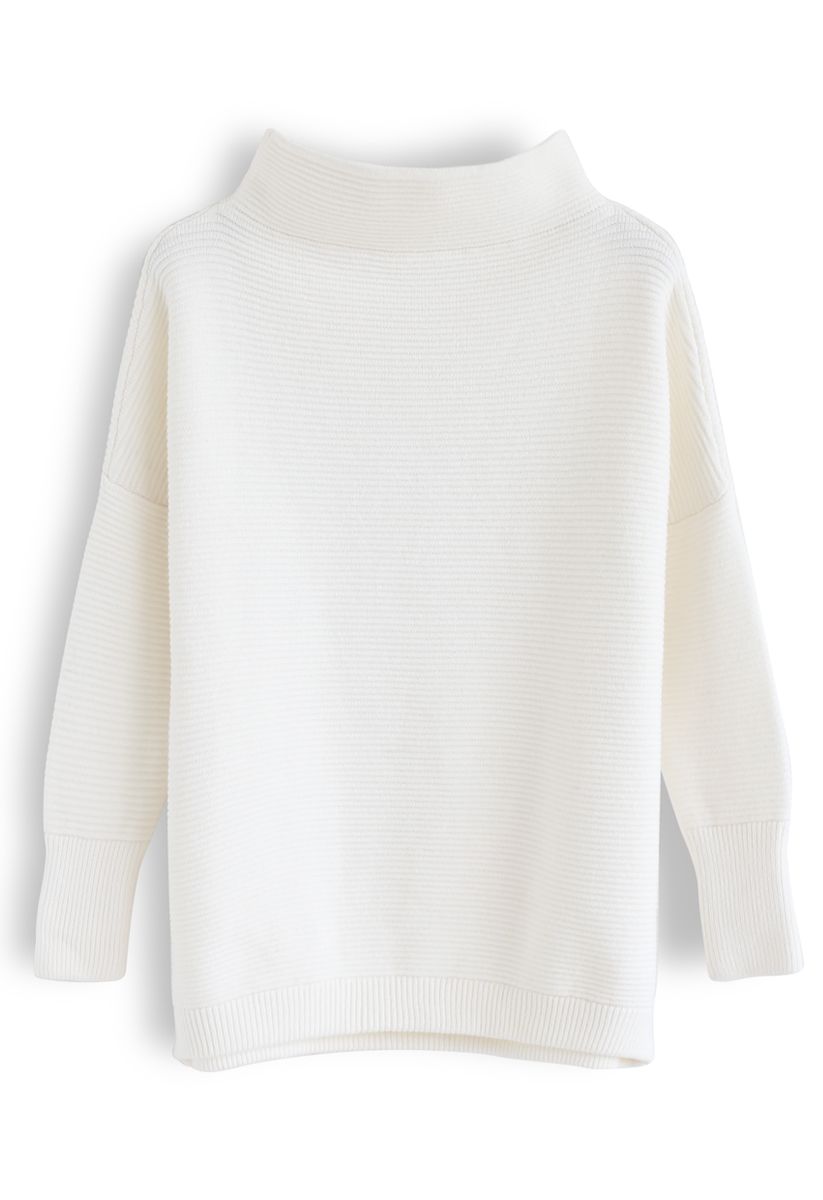 Cozy Ribbed Turtleneck Sweater in White