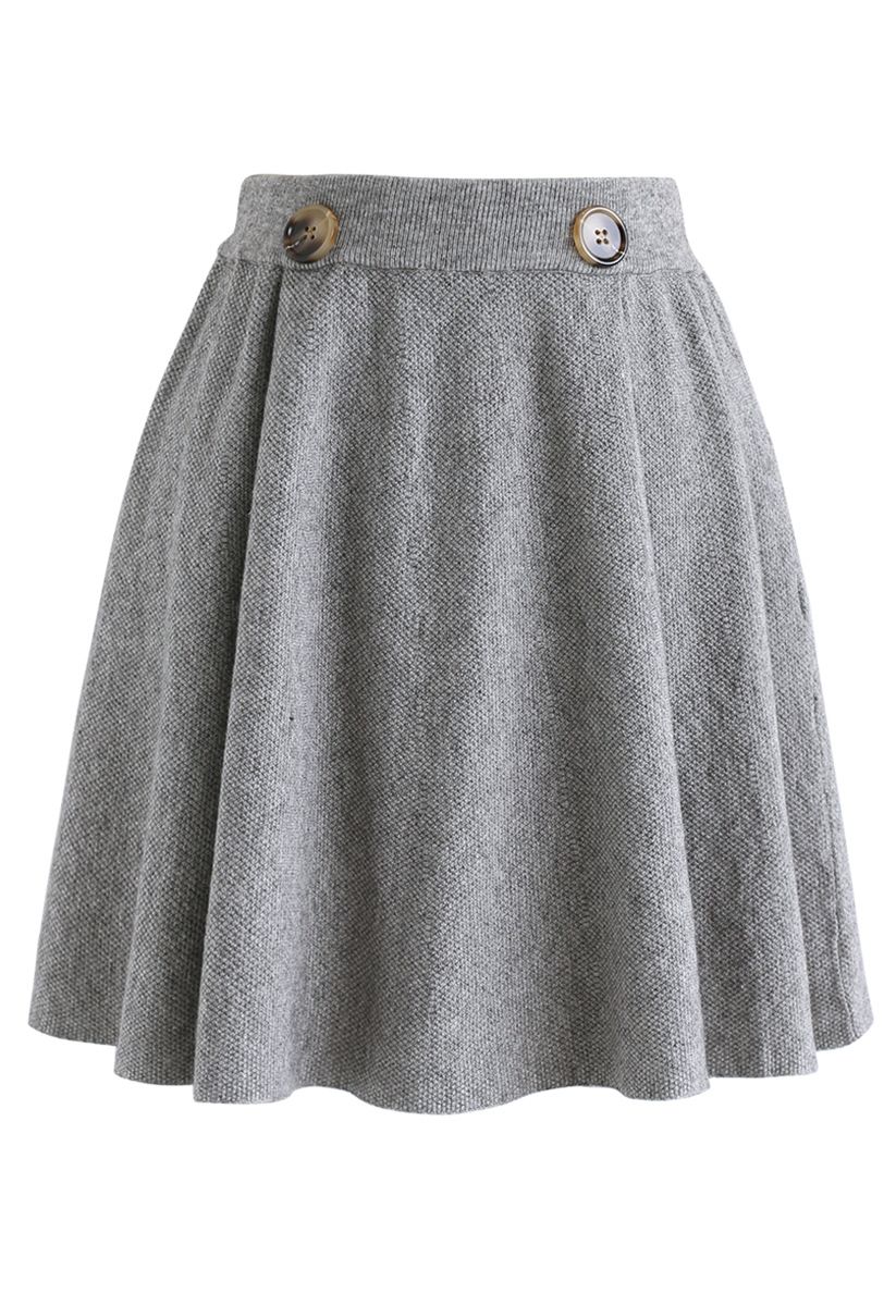 Buttoned Trim Textured Knit Mini Skirt in Grey - Retro, Indie and ...