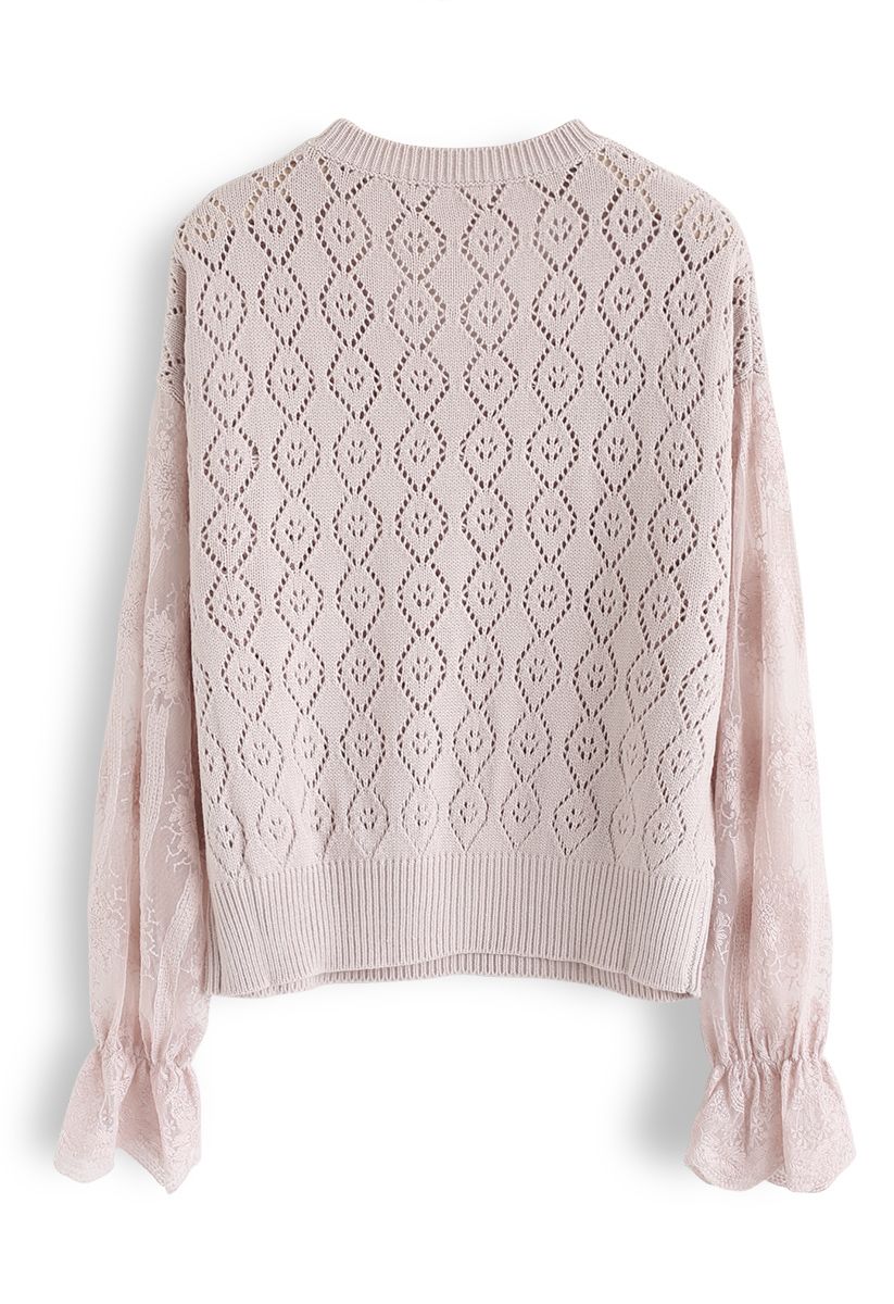 Delicacy Embroidery Sleeves Hollow Out Knit Sweater in Pink - Retro ...