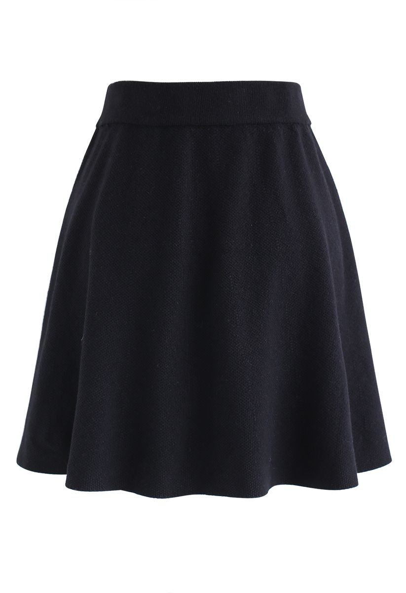 Buttoned Trim Textured Knit Mini Skirt in Black - Retro, Indie and ...