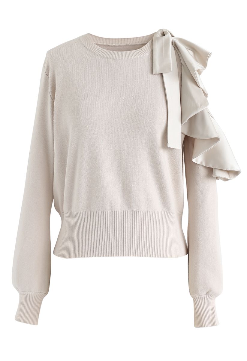 Ruffle Cut Out Sleeves Knit Top in Cream