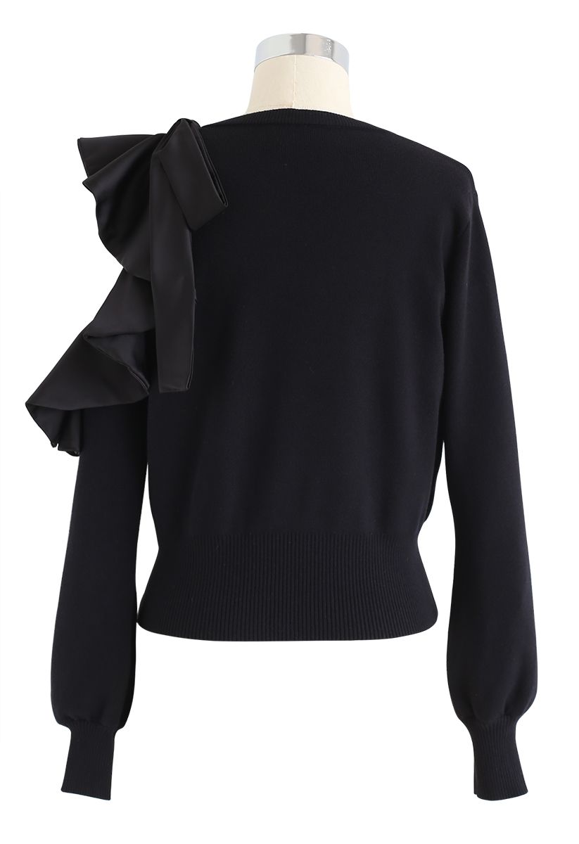 Ruffle Cut Out Sleeves Knit Top in Black - Retro, Indie and Unique Fashion
