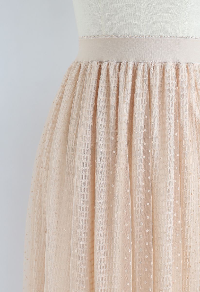 Eyelet Dots Mesh Overlay Midi Skirt in Cream - Retro, Indie and Unique ...