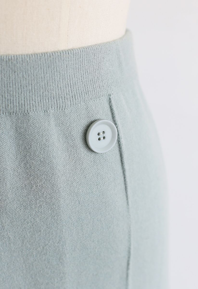 Button Trim Knit Midi Skirt in Mint - Retro, Indie and Unique Fashion