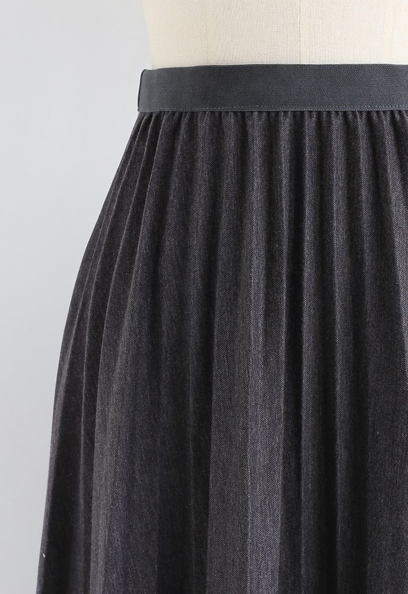 Full Pleated A-Line Midi Skirt in Smoke