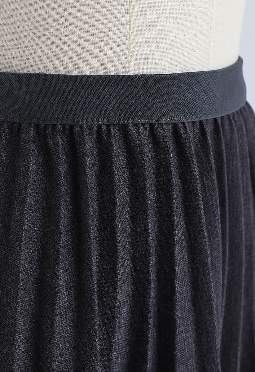 Full Pleated A-Line Midi Skirt in Smoke