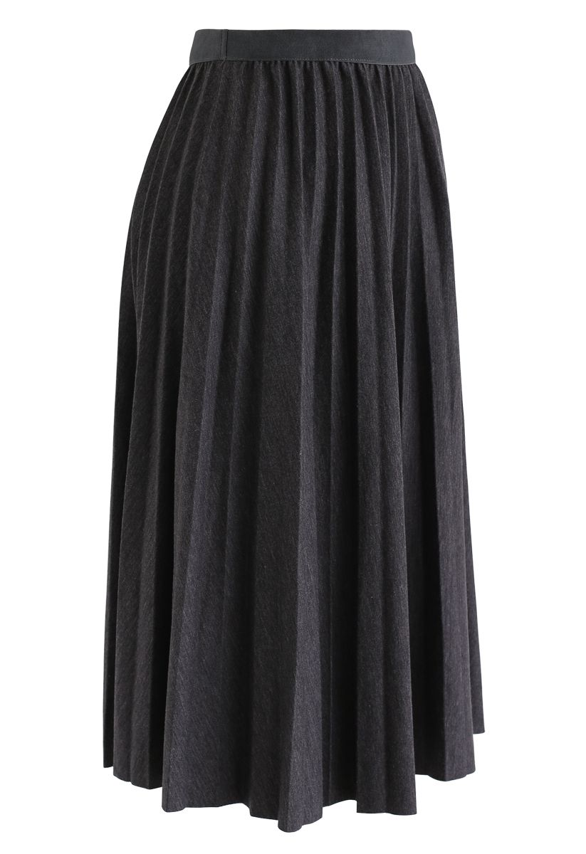 Full Pleated A-Line Midi Skirt in Smoke - Retro, Indie and Unique Fashion
