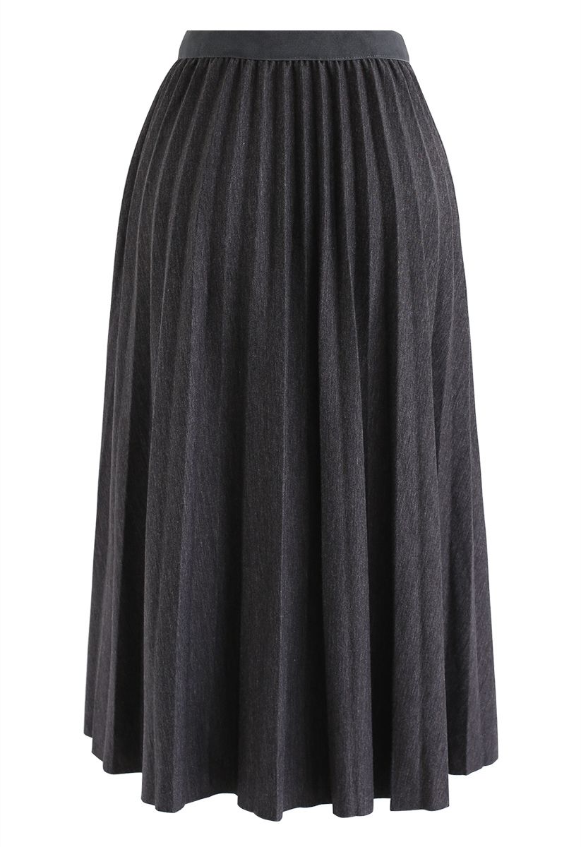 Full Pleated A-Line Midi Skirt in Smoke - Retro, Indie and Unique Fashion