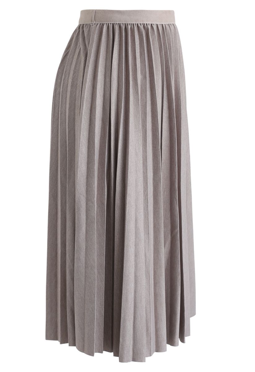 Full Pleated A-Line Midi Skirt in Nude Pink